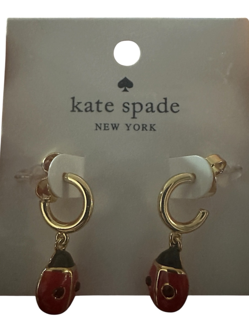 NWOT Kate Spade Gold & Red Ladybug Hoop Drop Earrings